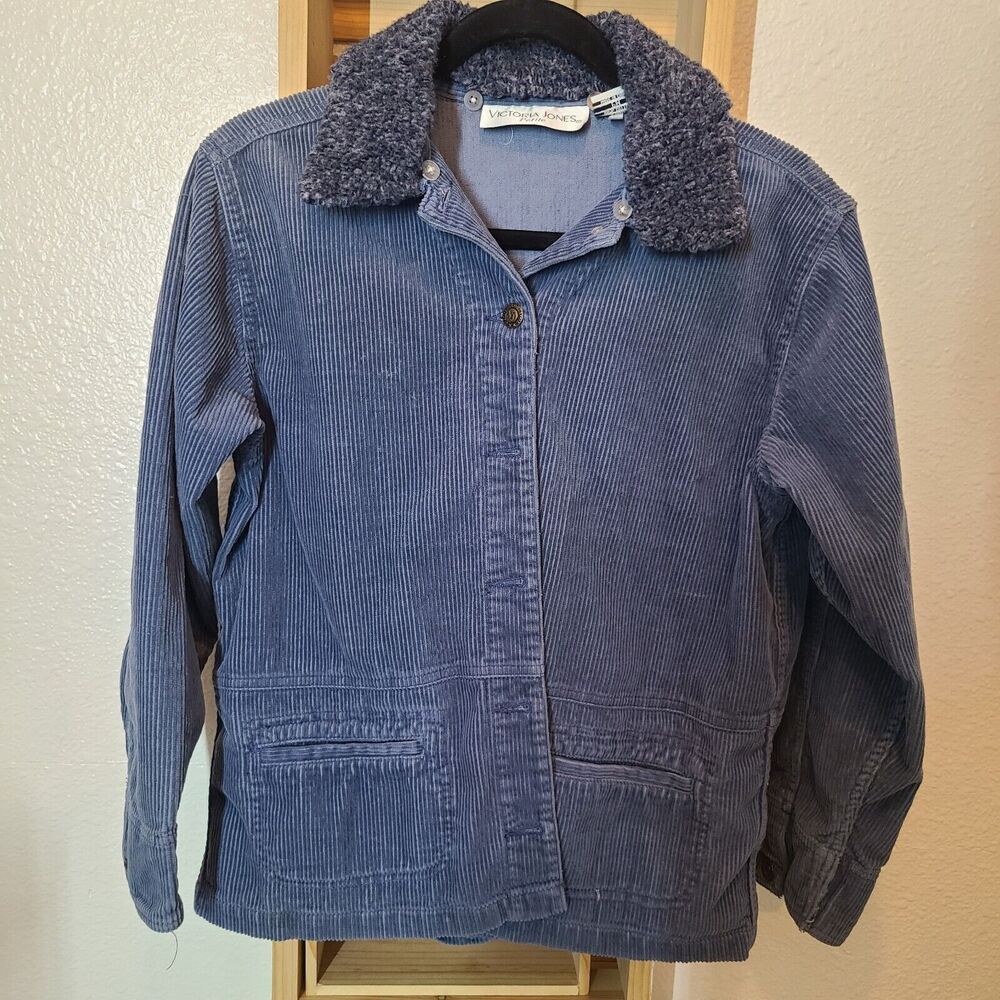 Vtg 90's Victoria Jones Corduroy Womans Removable Faux Fur Collar Petite M